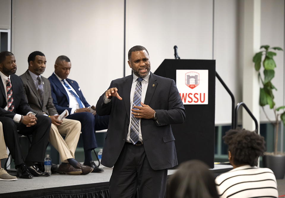 A panel of law enforcement professionals at a Law Enforcement Leaders of America (LELA) event.