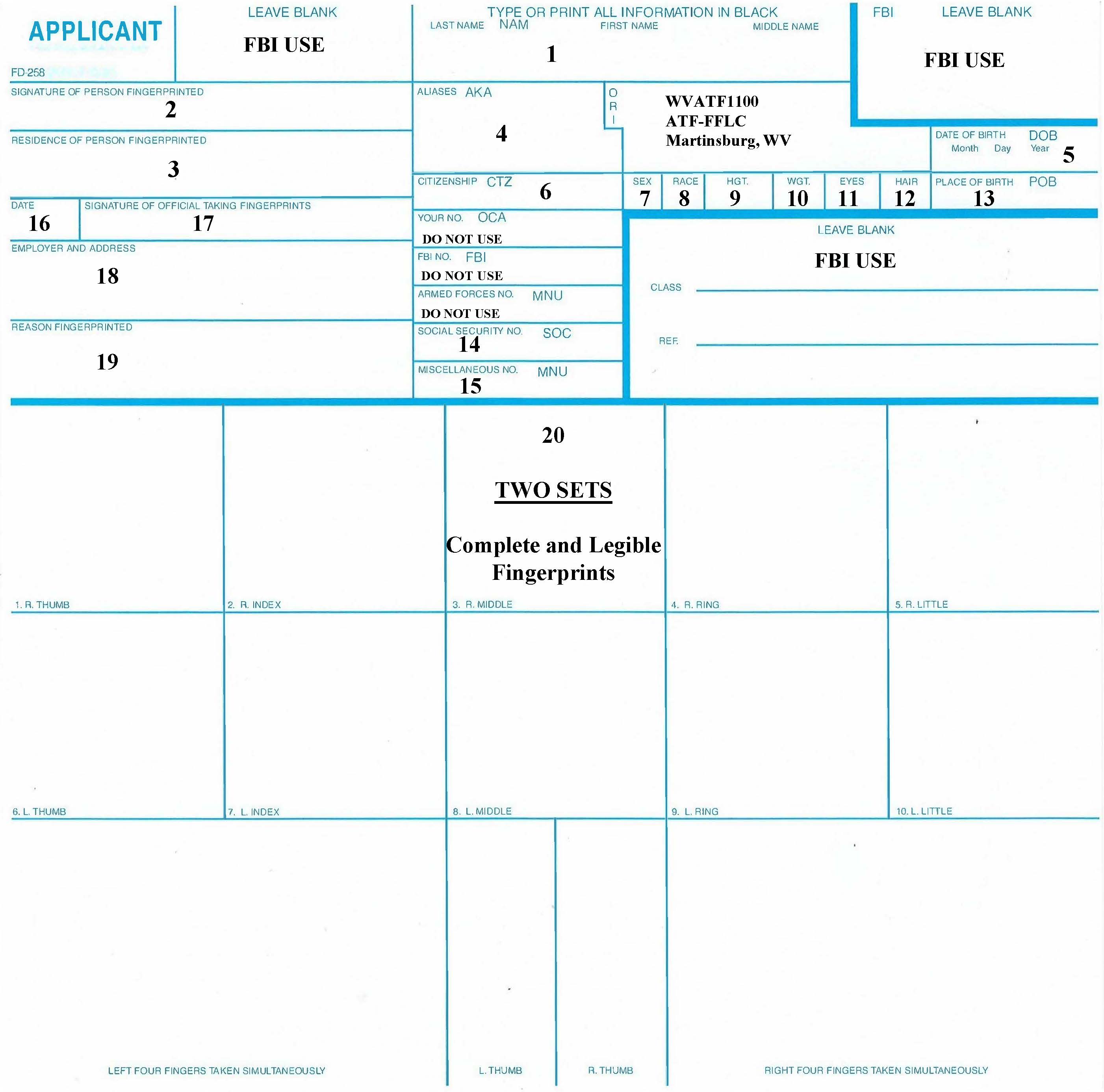 Sample Fingerprint Card