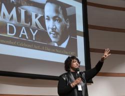 Dr. Lonise Bias speaks to employees at ATF's 2020 MLK Jr. Day program